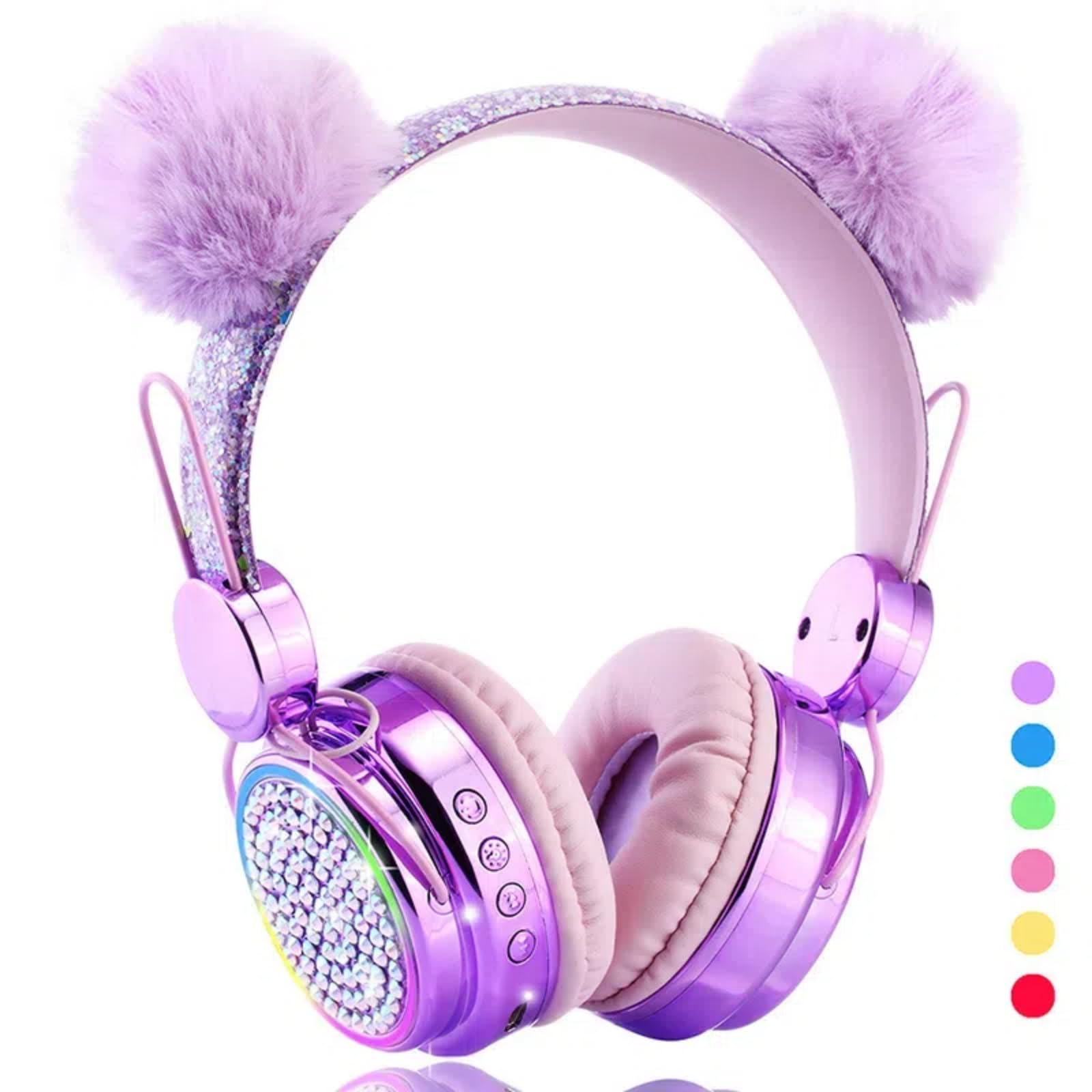 QKSHZHZQ Kids Headphones Wireless Bluetooth 5.3 Colorful LED Lights Over-Ear 85dB Volume Limited Girls Headphones for Children/Teens/Gift/School/Tablet/Travel (Purple)-image-4
