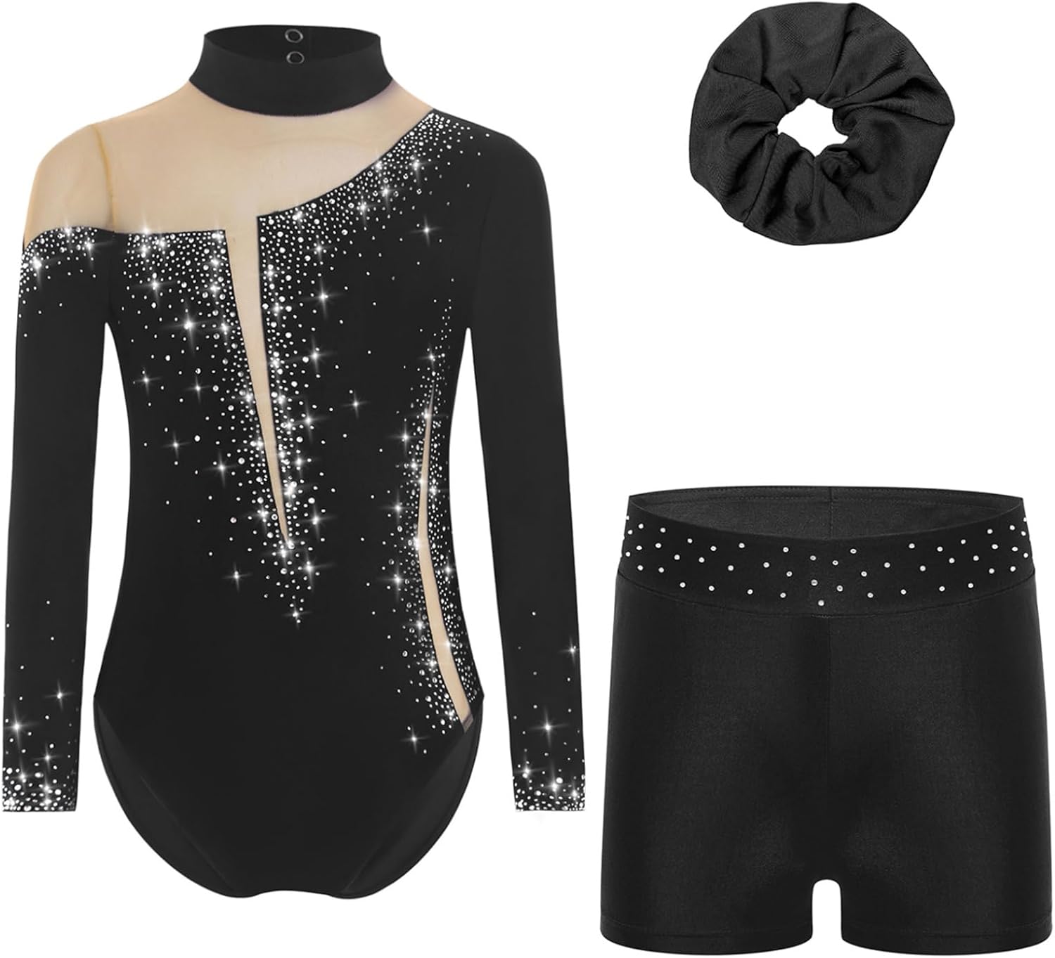 Sxiwei Enfant Fille Justaucorps Short Gymnastique Strass Et Bandeau Des