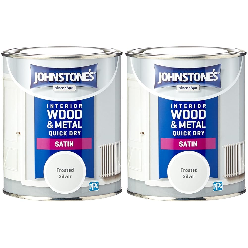 Johnstone's - Quick Dry Satin - Frosted Silver - Mid Sheen - Water Based - Interior Wood & Metal - Radiator Paint - Low Odour - Dry in 1-2 Hours - 12m2 Coverage per Litre - 0.75 L (Pack of 2)