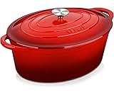 Velaze Cast Iron Casserole Dish with Lid, Non-Stick Cast Iron Dutch Oven for Home Baking, Braiser, Cooking,34cm/7.5L(Red)