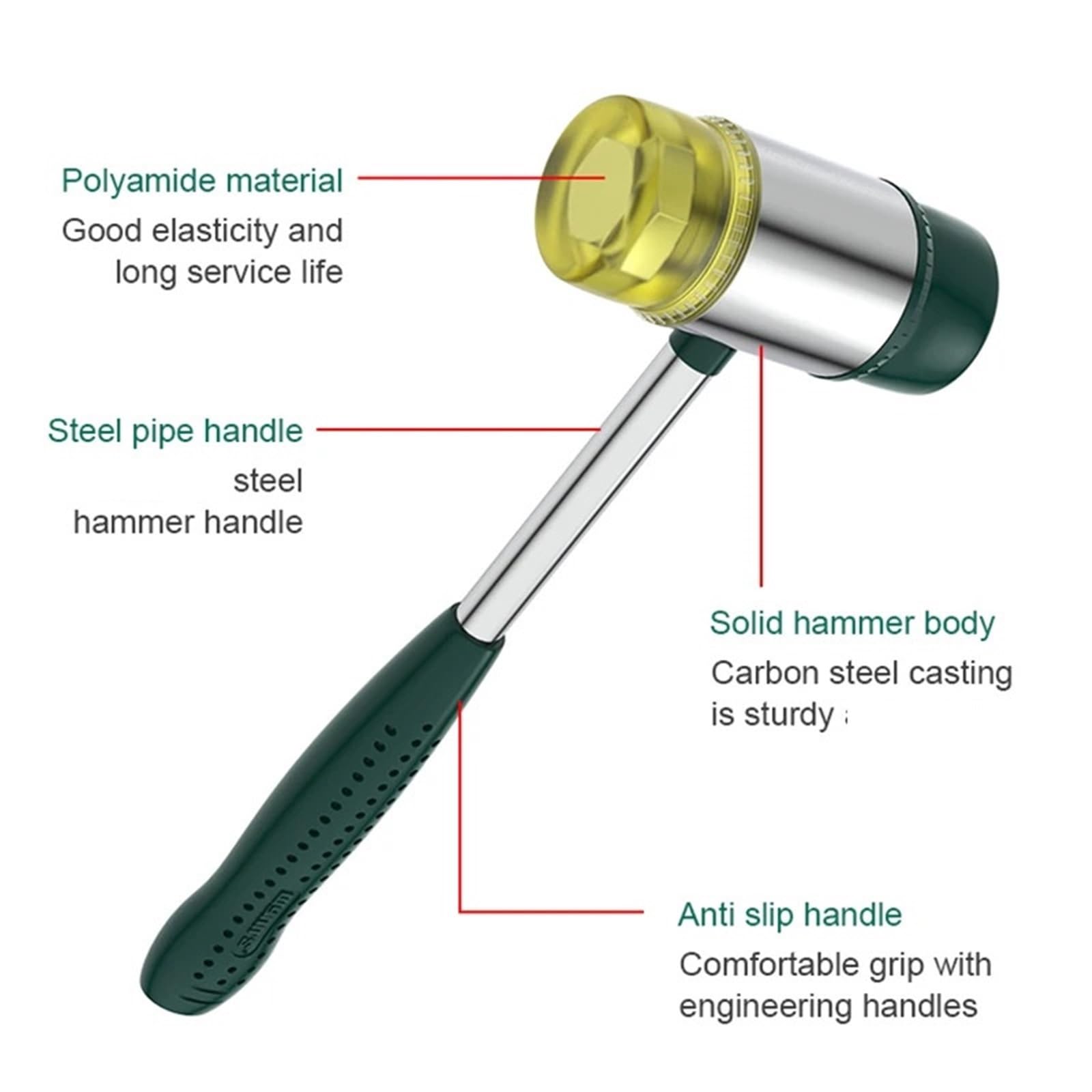 Martello Gomma Martello morbido a doppia faccia, martello in gomma for la decorazione di pavimenti domestici, installazione utensili manuali, gioielli, artigianato, fai da te(40mm Hammer)