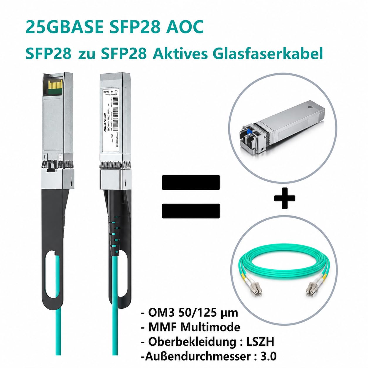 Kabel AOC 25G 1 m, aktywny kabel optyczny 25GBASE SFP28 do SFP28, 25 Gb/s, kompatybilny z Cisco SFP28-25G-AOC, zgodny z MSA