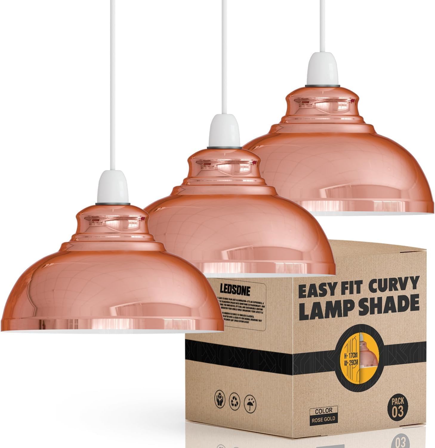 LEDSONE 3 Pack of Ceiling Light Shade, Vintage Metal 29cm Curvy Shaped Lamp Shades Easy fit Ceiling Pendant Lightshade for Living Rooms bedrooms Kitchen Dining Room Restaurant — image 1