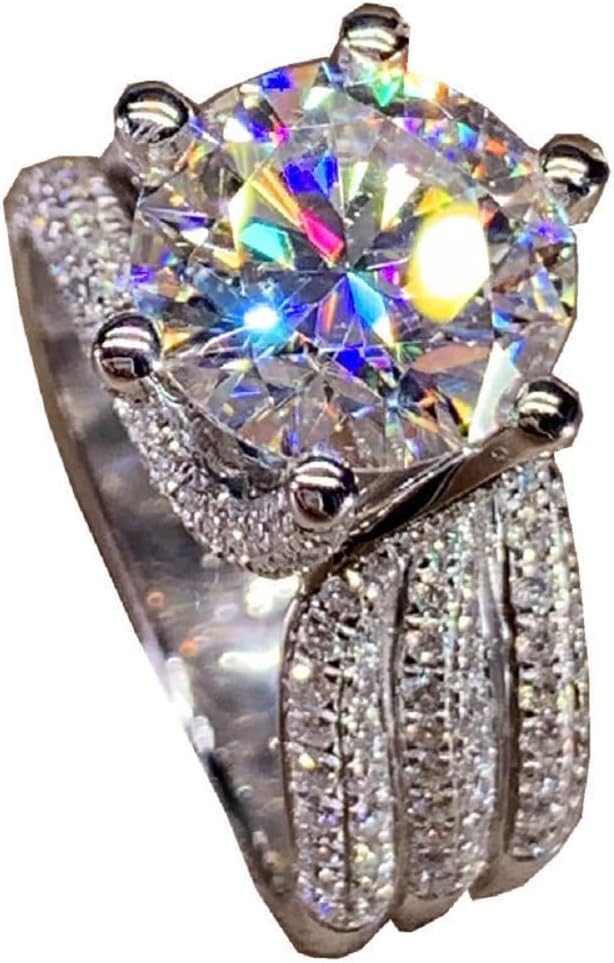 Moissanite Engagement Ring for Women, Classic Six Claw Solitaire 5 Carat D Color VVS1 Wedding Band, 925 Sterling Silver Promise Ring 7