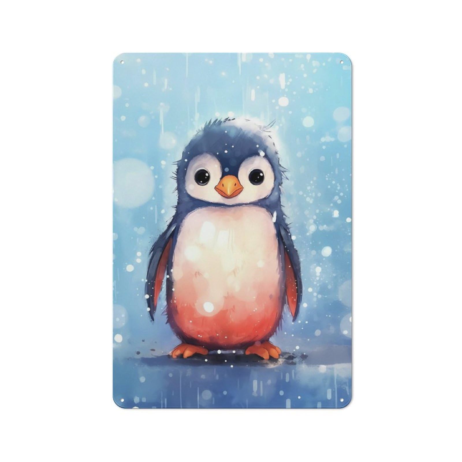 Junmoney Penguin Watercolors Metal Plaque 30X20cm With For Workshop Wall, Retro Decor, A New Home Gift For Collectors Of Metal Signs