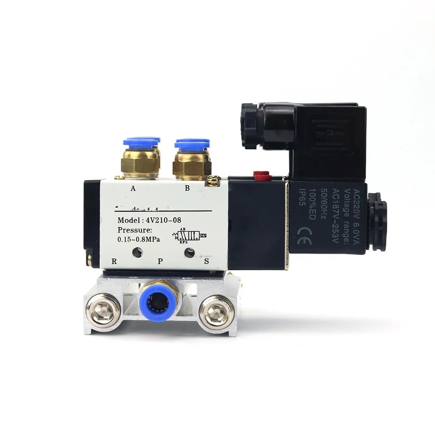 Bloque de electroválvula neumática multiopción 4V210-08 de CA 220 V con base de montaje de silenciador y colector(4 Row 4mm fitting)