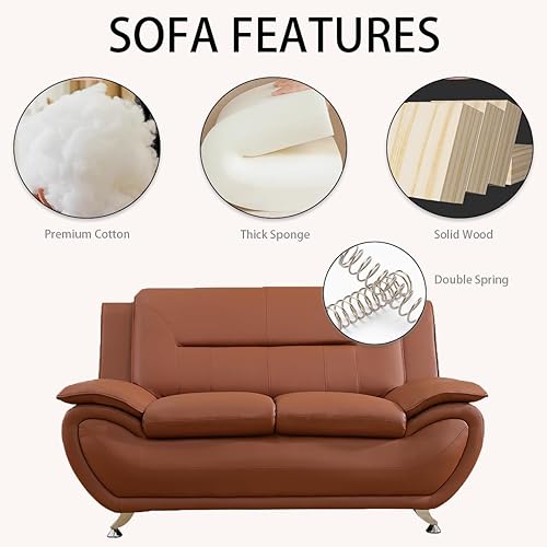 Miniatura 5 de Moderno conjunto de sofá seccional de cuero de 3 piezas sofá de 6 plazas, sofá biplaza y sillón con tapizado de cuero sintético y estructura