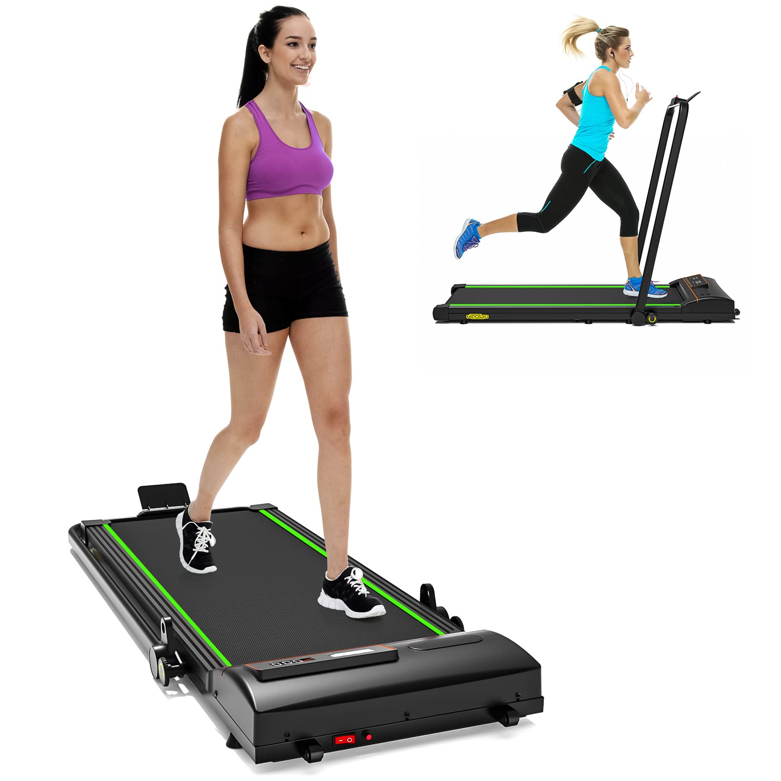 Under Desk Treadmill, 3 in 1 DIGTOGIM Portable Folding Treadmill Electric Walking Jogging Running Machine for Home Office, LED Display, Foldable for Under Your Desk - Green