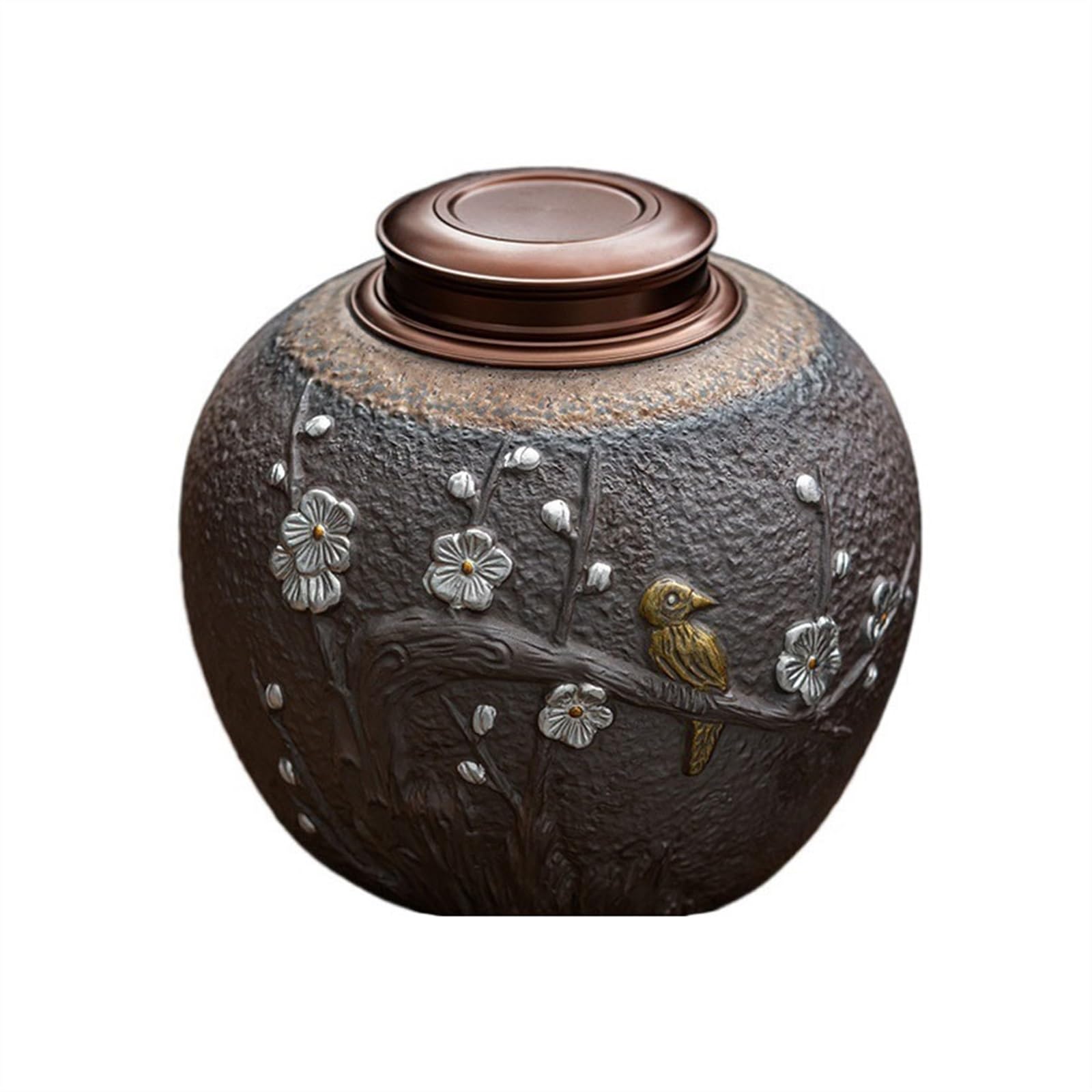 DFHS46JK Kitchen Jars Rough Pottery Large Tea Canister Double Metal Lid Sealed Storage Jar Household Vintage Barn Decorations for Sugar