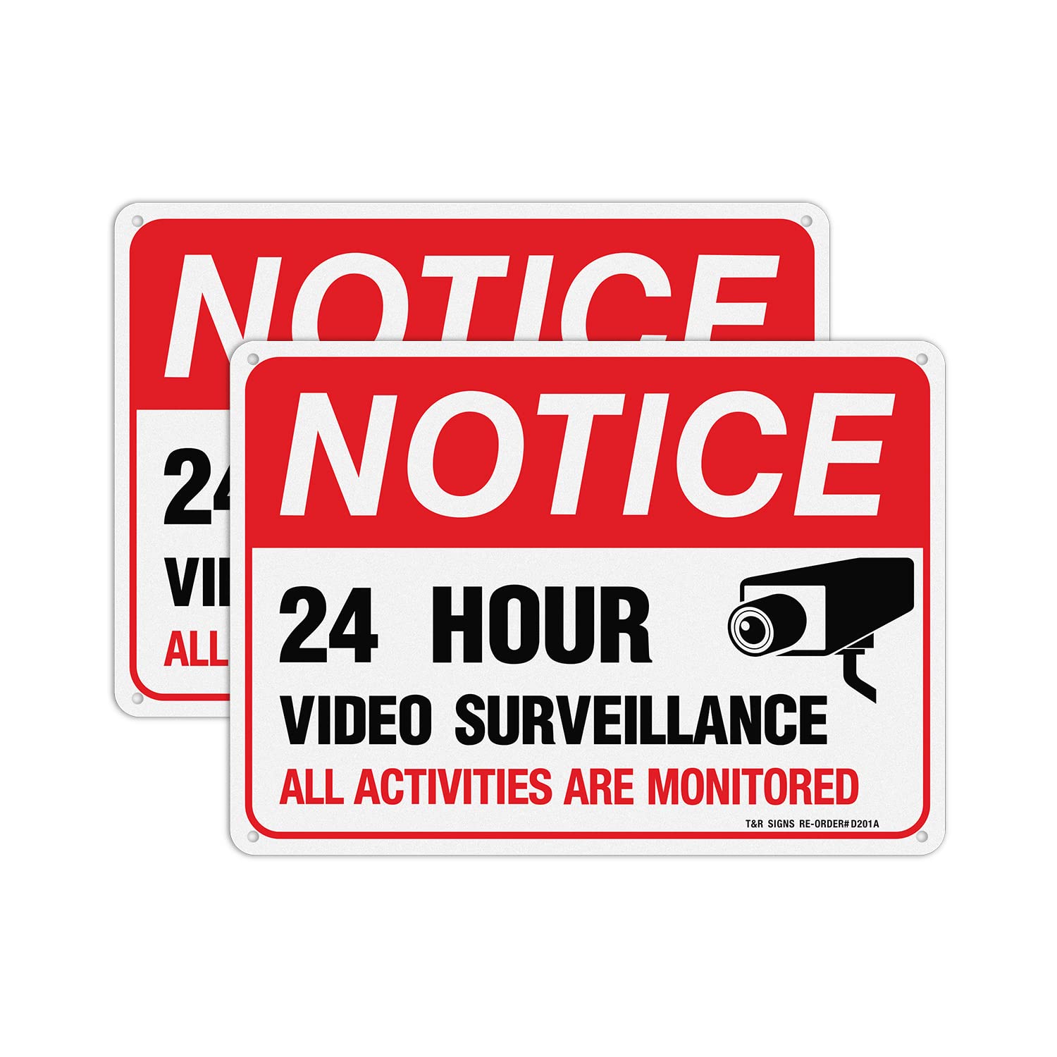 T&R Video Surveillance Sign, All Activities Are Monitored,2 Pack,7x10 Inches Rust Free .040 Aluminum Reflective,UV Protected, Waterproof, Weatherproof and Fade Resistant,4 Pre-drilled Holes,Red
