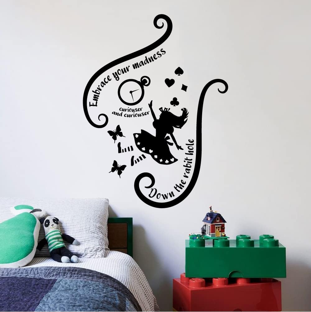 Madness Rabbit Hole Quote Alice in Wonderland Cartoon Wall Sticker Art Decals for Girls Boys Room Bedroom Nursery Kindergarten House Fun Home Decor Stickers Wall Art Vinyl Decoration Size (40x24 inch)