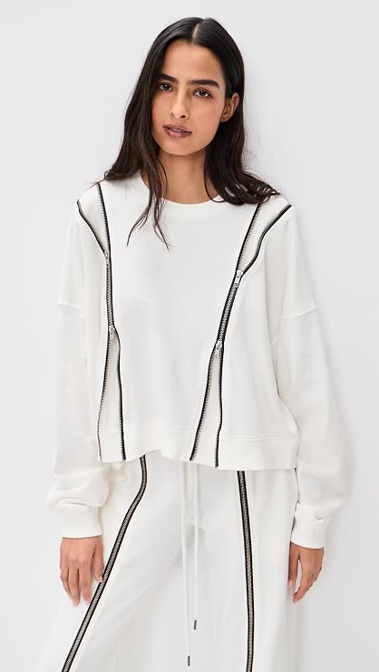 R13 Women's Zippered Crew Neck Pullover