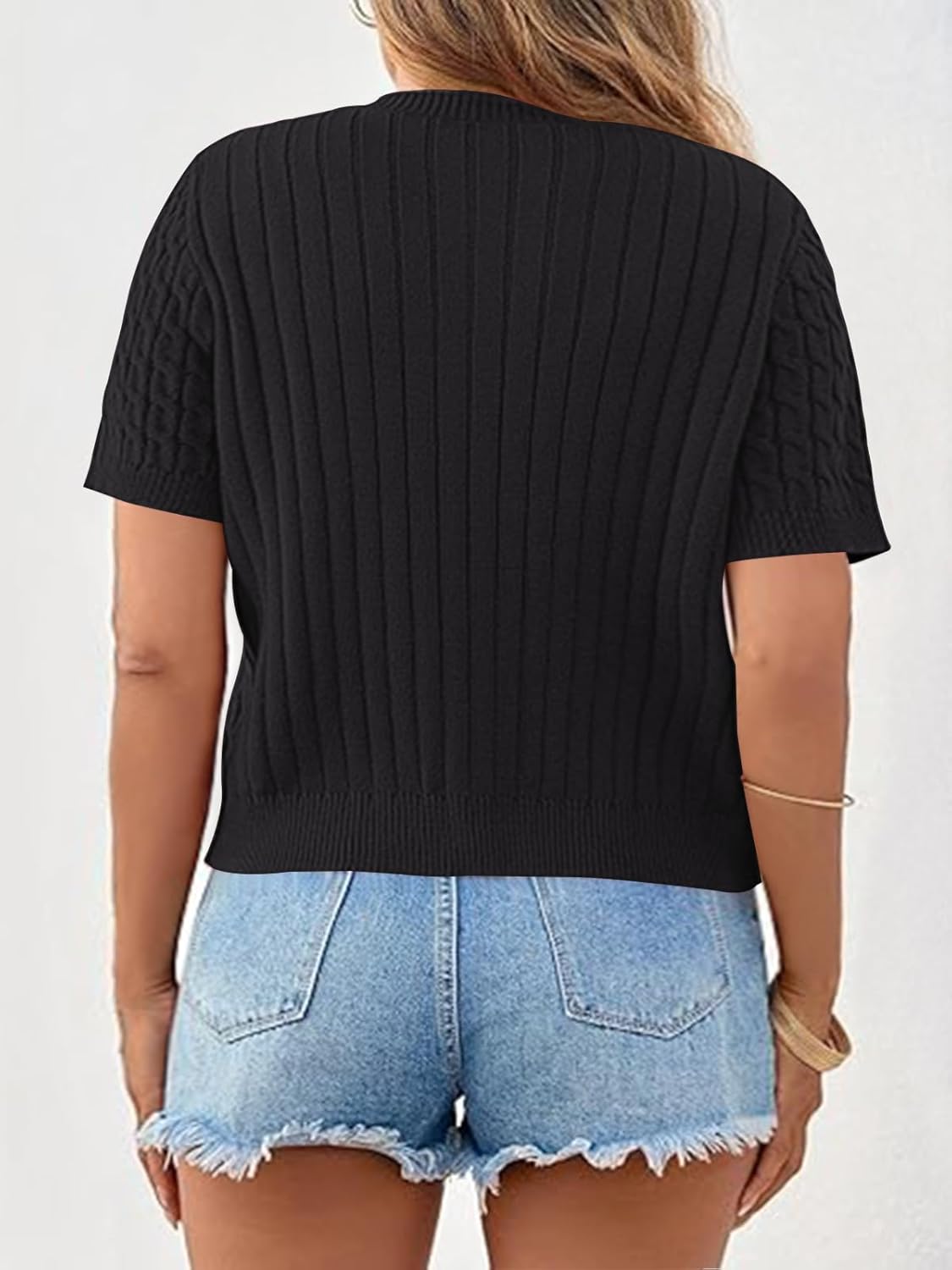 Elitechoice Women's Plus Size Cardigan Sweater Short Sleeve Knit Open Front Beach Office Casual Tops (L-4XL) - Image 4