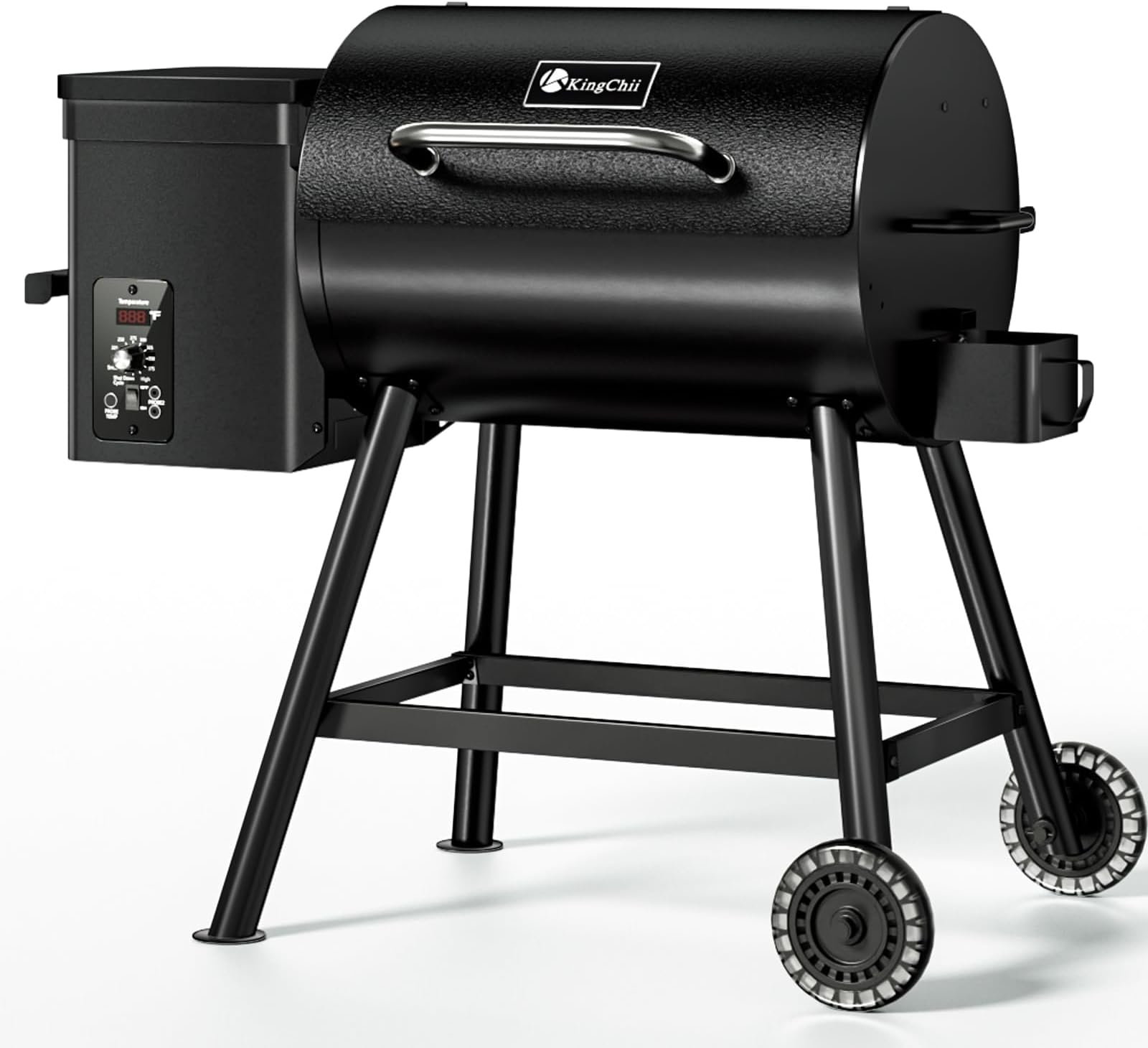 KingChii2023 Upgrade Portable Wood Pellet Grill Multifunctional 8-in-1 BBQ Grill with Automatic Temperature Control Foldable Leg for Backyard Camping Cooking Bake and Roast Black