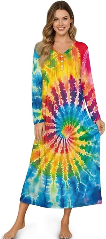 Long Sleeve Nightgown for Women Button Long Sleep Shirt Sleepwear
