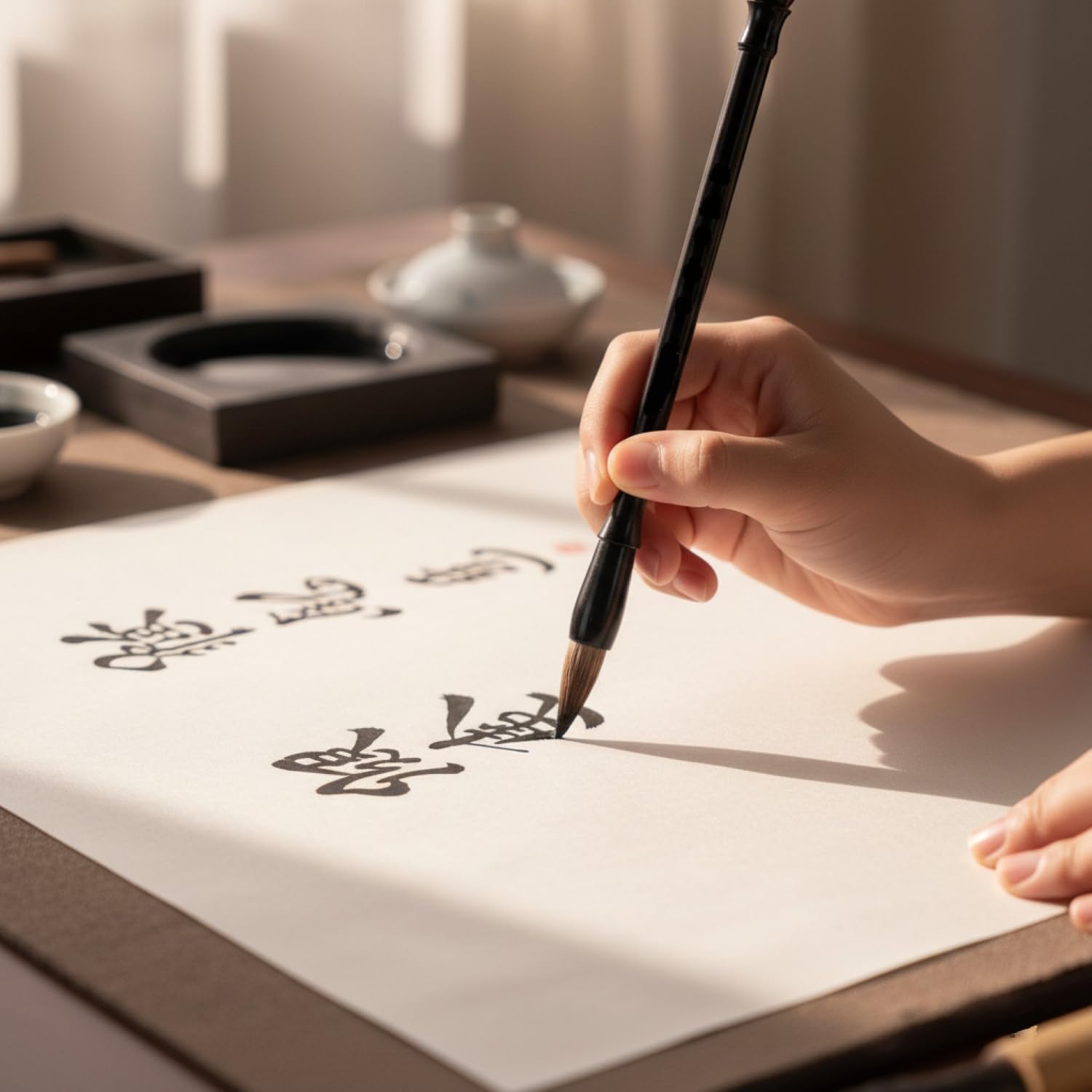 I-MART Chinese Calligraphy Brush Set of 3 – 3 Sizes Brushes for Sumi Painting, Japanese Brush, Watercolor, Suminagashi, Bamboo Brush Art, Art Brushes for Beginners & Artists