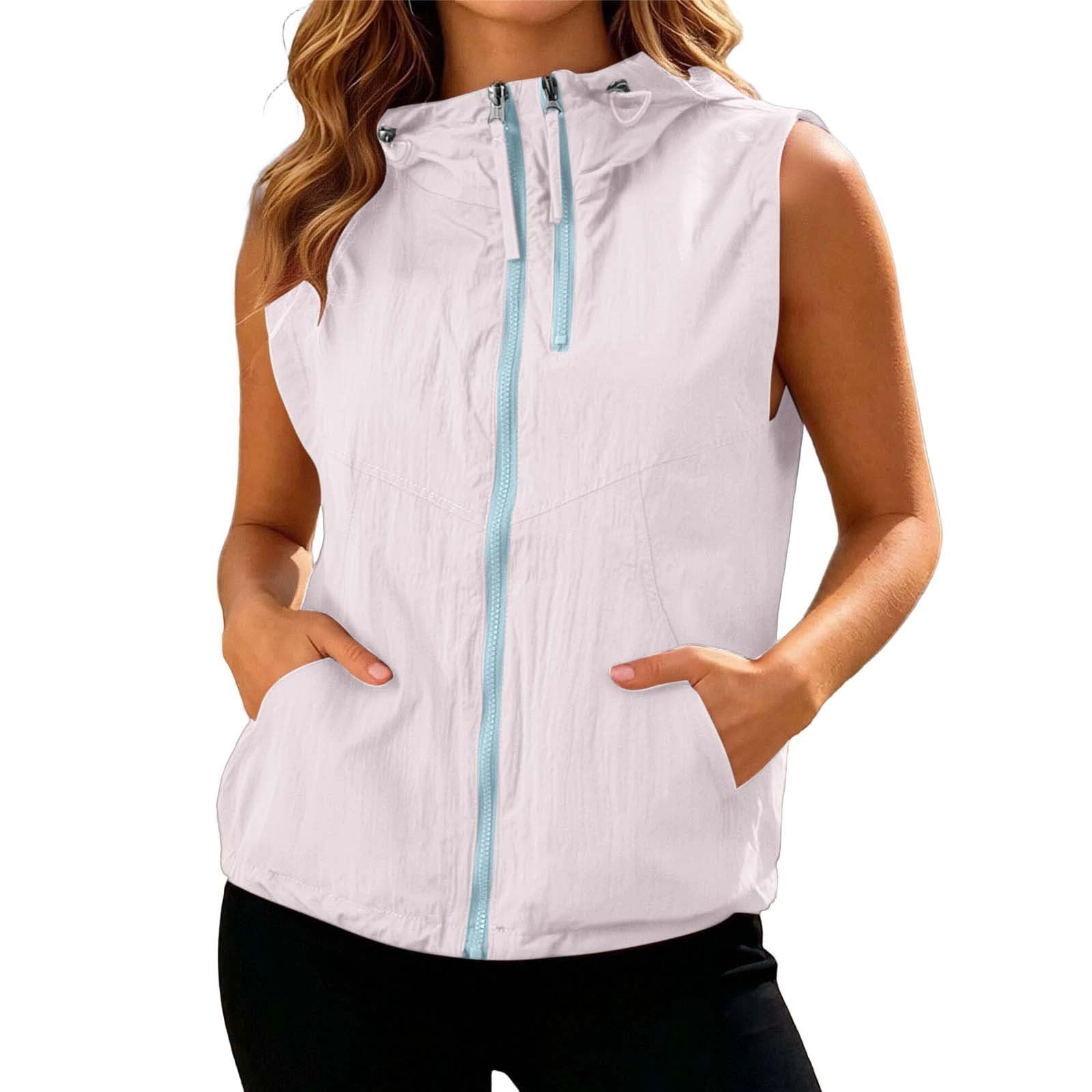 Chaleco de verano para mujer, tallas grandes, chaleco de verano - chalecos deportivos ligeros y delgados para mujer, chaleco deportivo sin mangas, con capucha, para tiempo libre
