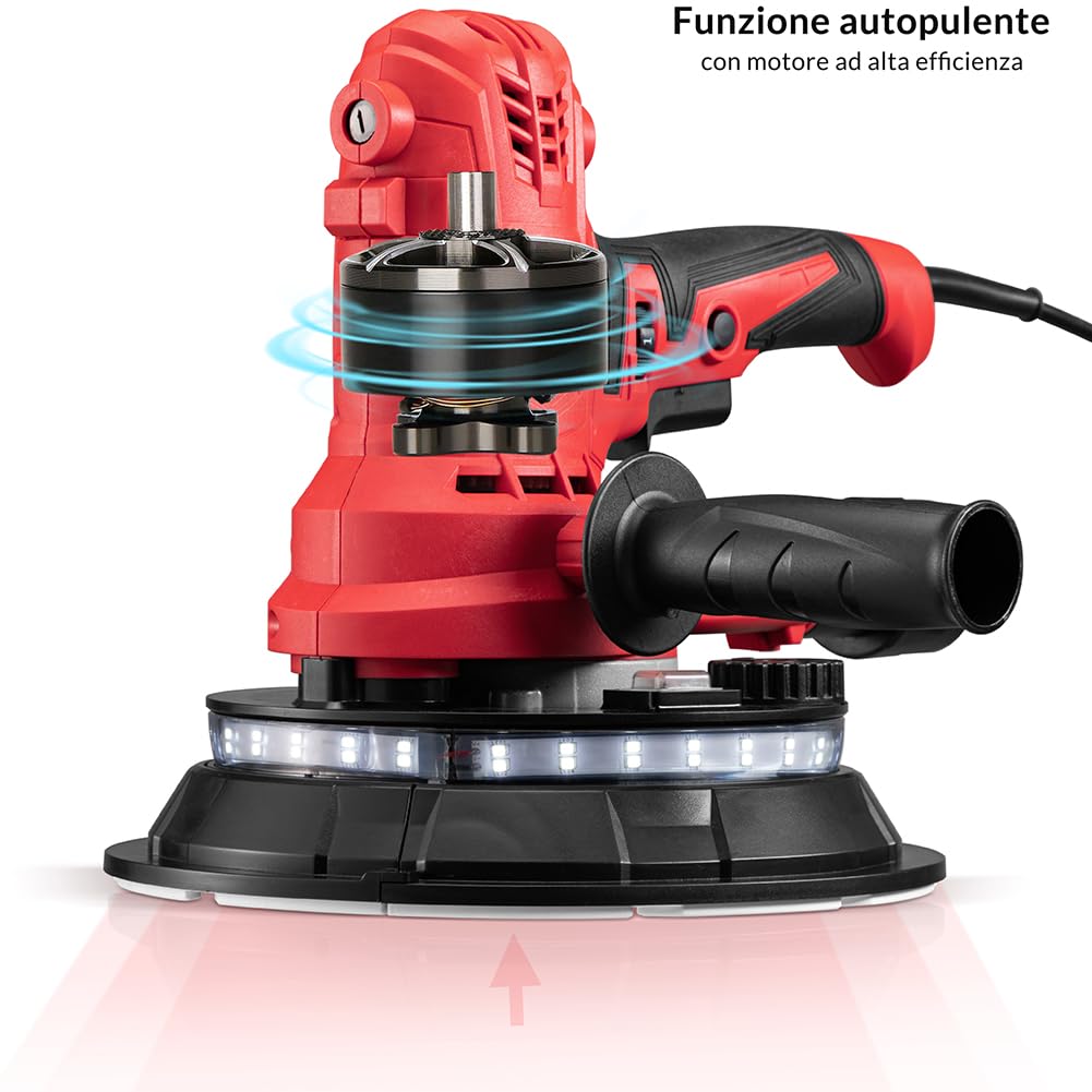 Bakaji Levigatrice Muro Soffitto Pieghevole Carteggiatrice Giraffa Cartongesso Aspirazione Polvere Automatica con Luce a LED Asta Telescopica e 6 Dischi Abrasivi (Manuale con Sacco 900W)