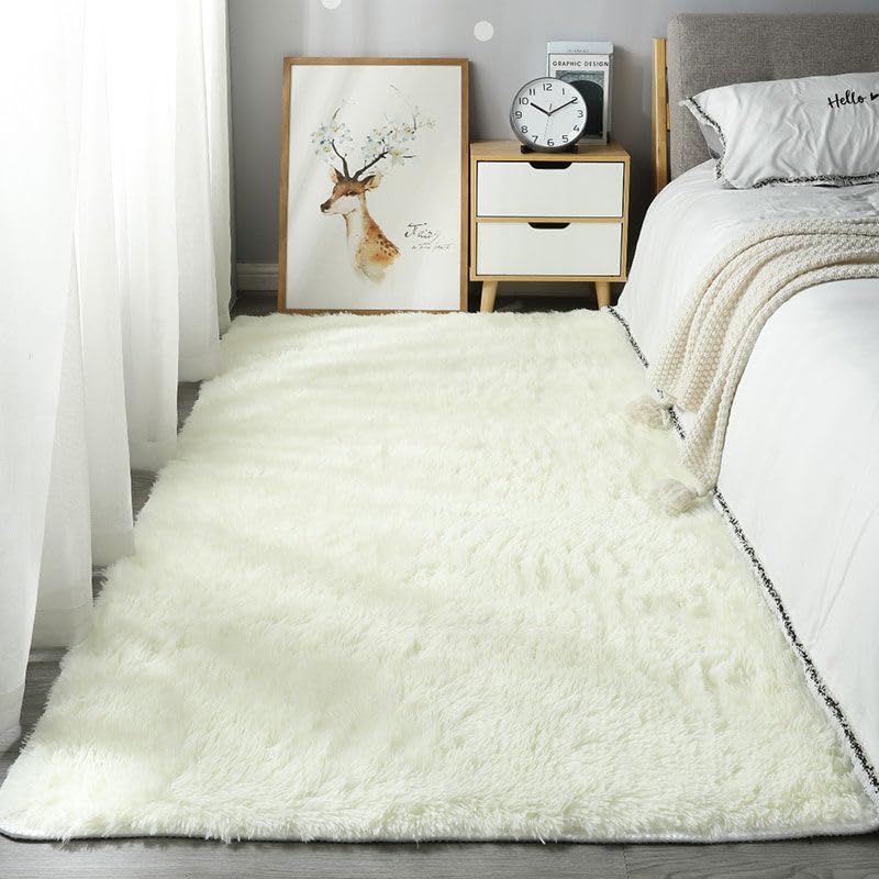 Area Rugs for Bedroom, Modern Soft Non Slip Rug Washable Floor Carpets for Bedside, Soft Touch Fluffy Carpets,Off White,160cm×250cm