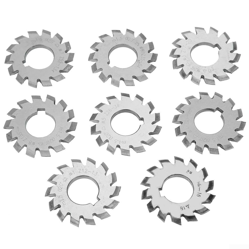 Lot de 8 fraises à engrenages HSS 1 5 20 degrés 18 biseautés avec trou de 22 mm pour la coupe d'engrenages industriels
