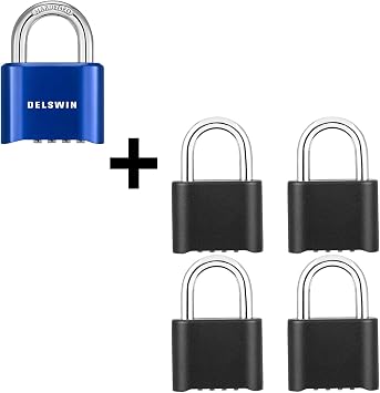 DELSWIN Heavy Duty Combination Padlock Locker Lock for Outdoor, School Gym Locker, Fence, Shed, Gate 5 Pack