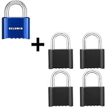 DELSWIN Heavy Duty Combination Padlock Locker Lock for Outdoor, School Gym Locker, Fence, Shed, Gate 5 Pack