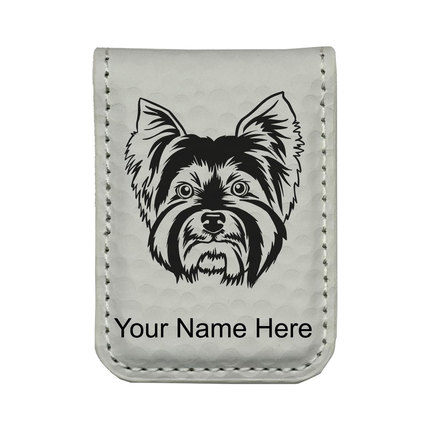 LaserGram Slim Magnetic Money Clip, Yorkshire Terrier, Personalized Engraving Included (Golf White)