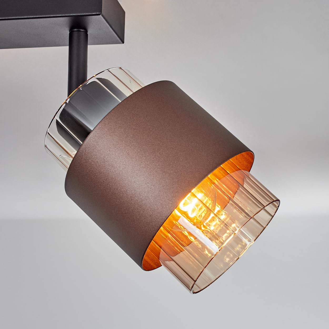 HOFSTEIN Lampada da soffitto Traak, 2 luci in metallo/vetro scanalato in nero/bronzo/ambra, lampada regolabile con interruttore sulla cassa, 2 x E27, sala da pranzo, cucina, soggiorno, camera da letto