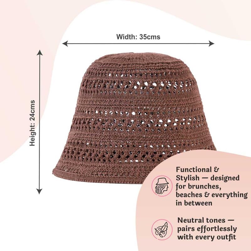 Image of Hair Drama Co. Crochet Bucket Hat for Women | Comfy & Casual Knit Handmade Foldable Floppy Hat | Summer Crochet Bucket Cap for Women & Girls