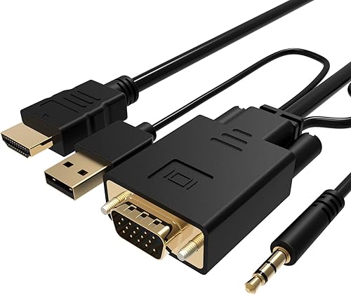 VCOM Cable VGA a HDMI de 6 pies, adaptador VGA a HDMI con alimentación USB y audio, salida de fuente VGA de PC de 1080 p a 60 Hz a TV/monitor con