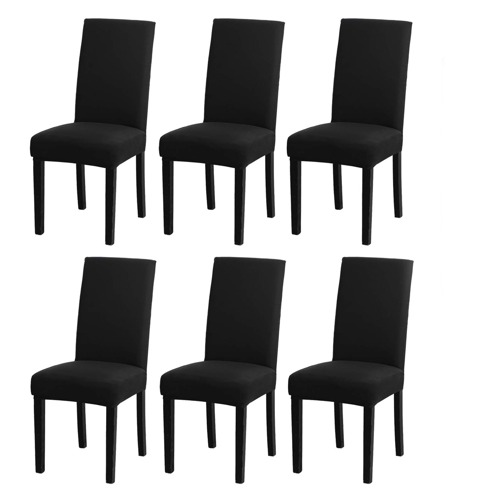 Dining Chair Cover Stretch Kitchen Chair Slipcover Elastic Spandex Removable Washable Chair Furniture Protector Seat Cover for Dining Room Banquet Ceremony Hotel Party (6 Pcs, Black)