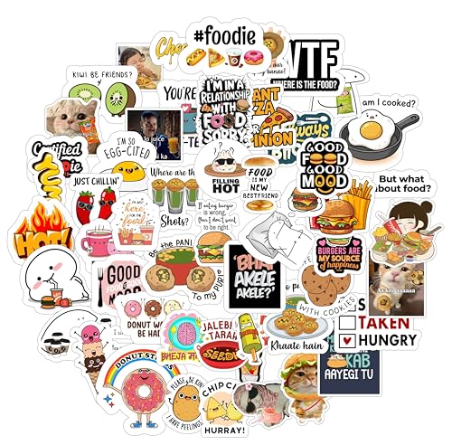 Image of Foodie Vinyl Sticker Pack, Multicolor, Waterproof, 50+ Stickers for Laptop, Journal, Guitar, Mobile Phone