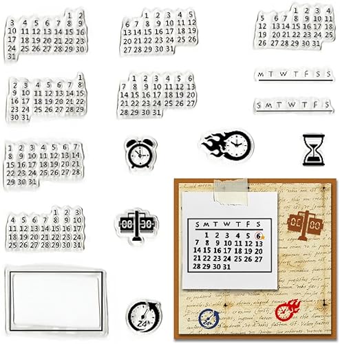 Calendario Fecha Semana Número Sellos transparentes para hacer tarjetas y diario, sellos de silicona con hora de reloj, fecha, semana, mes, sellos