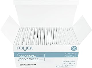 Royal Body Wipes - Flushable Individually Wrapped Wet Towelettes for Feminine Hygiene, Personal & Intimate Cleansing, Odor...