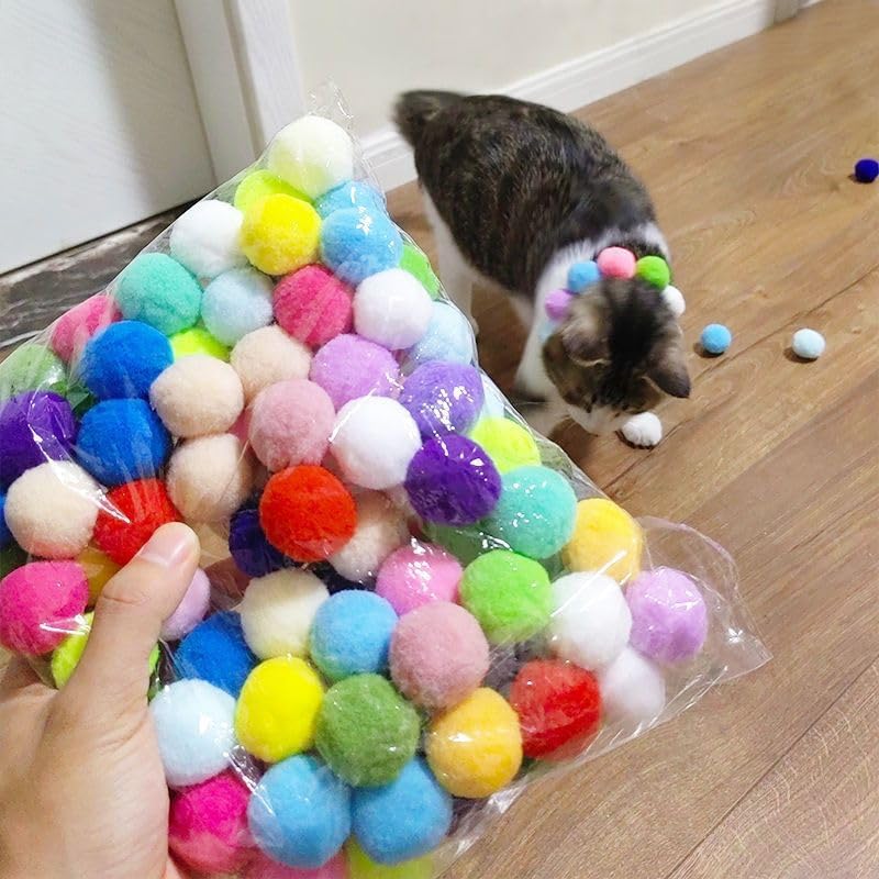 Miniatura 4 de Pelotas de juguete para gatos, 50 unidades, juguetes de peluche coloridos divertidos para jugar al usuario, bolas de pompones para disparar