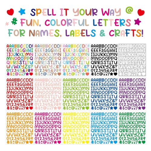 1600Pcs Letter Stickers 20 Sheets Alphabet Stickers 1 Inch Vinyl Self-Adhesive Waterproof Letters Number for Scrapbooking Water Bottles Cup DIY Crafts Sign Labels Mailbox Windows Doors(Colorful)