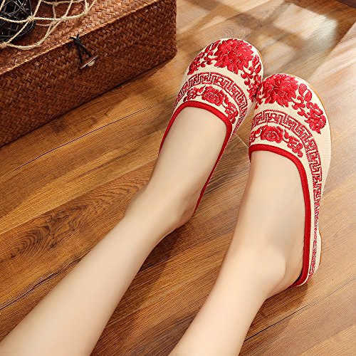 Qhome Womens Chinese Style Embroidery Round Toe Casual Walking Household Canvas Slippers3