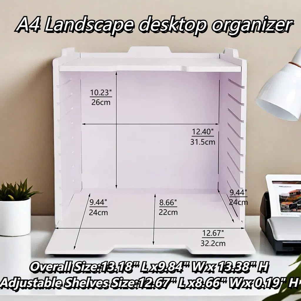 Bandeja de madera A4 para cartas, organizador de papel con estantes ajustables, clasificador de archivos apilable para notas, bolígrafos, papel de archivo y escritorio (paisaje, 10 bandejas (con 9