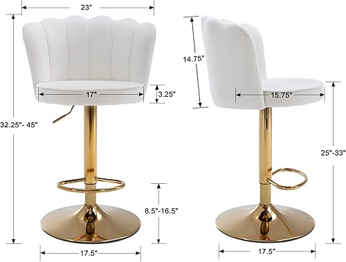 Miniatura 2 de DM Furniture Taburetes de bar giratorios de altura de barra, juego de 2 taburetes de bar tapizados ajustables de terciopelo con respaldobase dorada