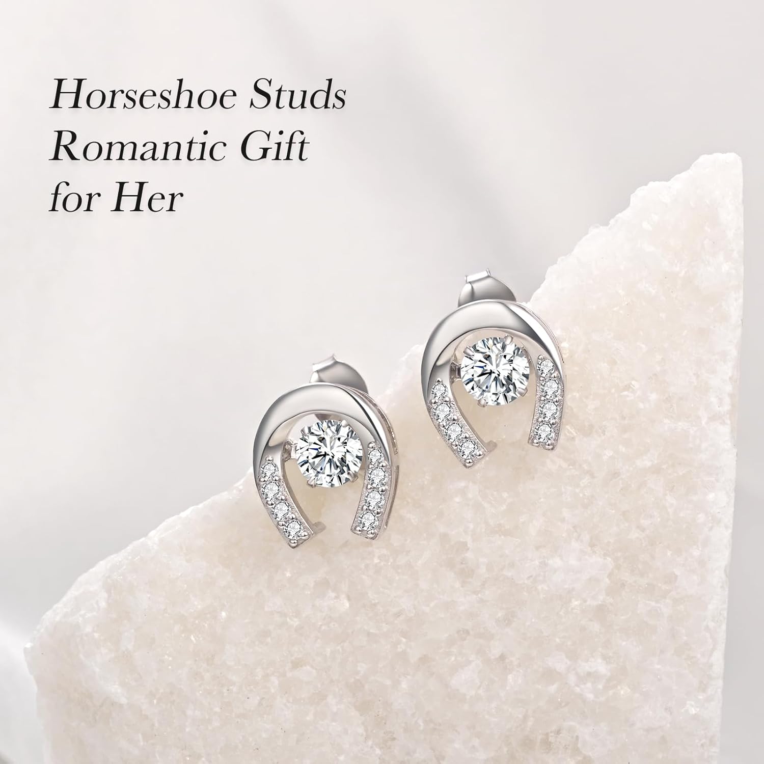 925 Sterling Silver Horseshoe Earrings, Cute U with CZ Studs Earring Jewelry for Women