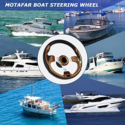 Motafar 12.4" Boat Steering Wheel With 3/4“ Tapered Shaft, Anti-Slip Pu Carbon Fiber Steering Wheel For Seastar And Verad, Etc. For Marine Boats, Vessels, Yacht, Pontoon Boat(5156-Brown) #TOP3