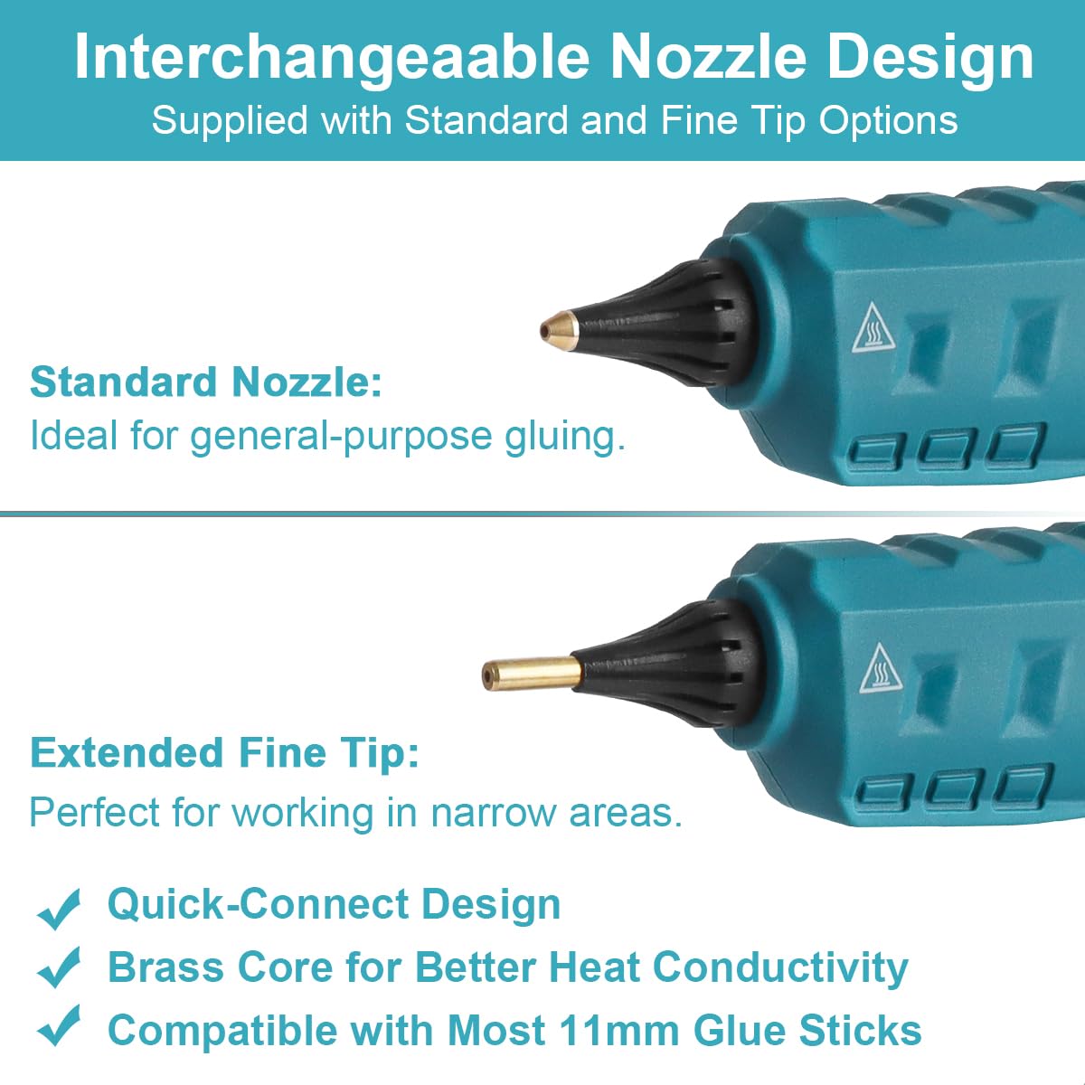 Pistola de pegamento termofusible inalámbrica para batería Makita 18V de 11 mm, tiempo de calentamiento rápido, boquilla de cobre versátil y precisa para proyectos de bricolaje, manualidades y