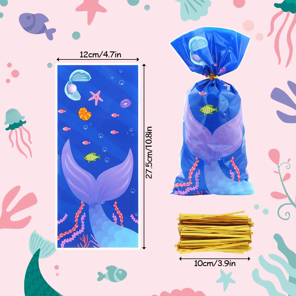 Little Mermaid Party Bags 100 Pcs Mermaid Party Favor Bags, DIY Sea ...