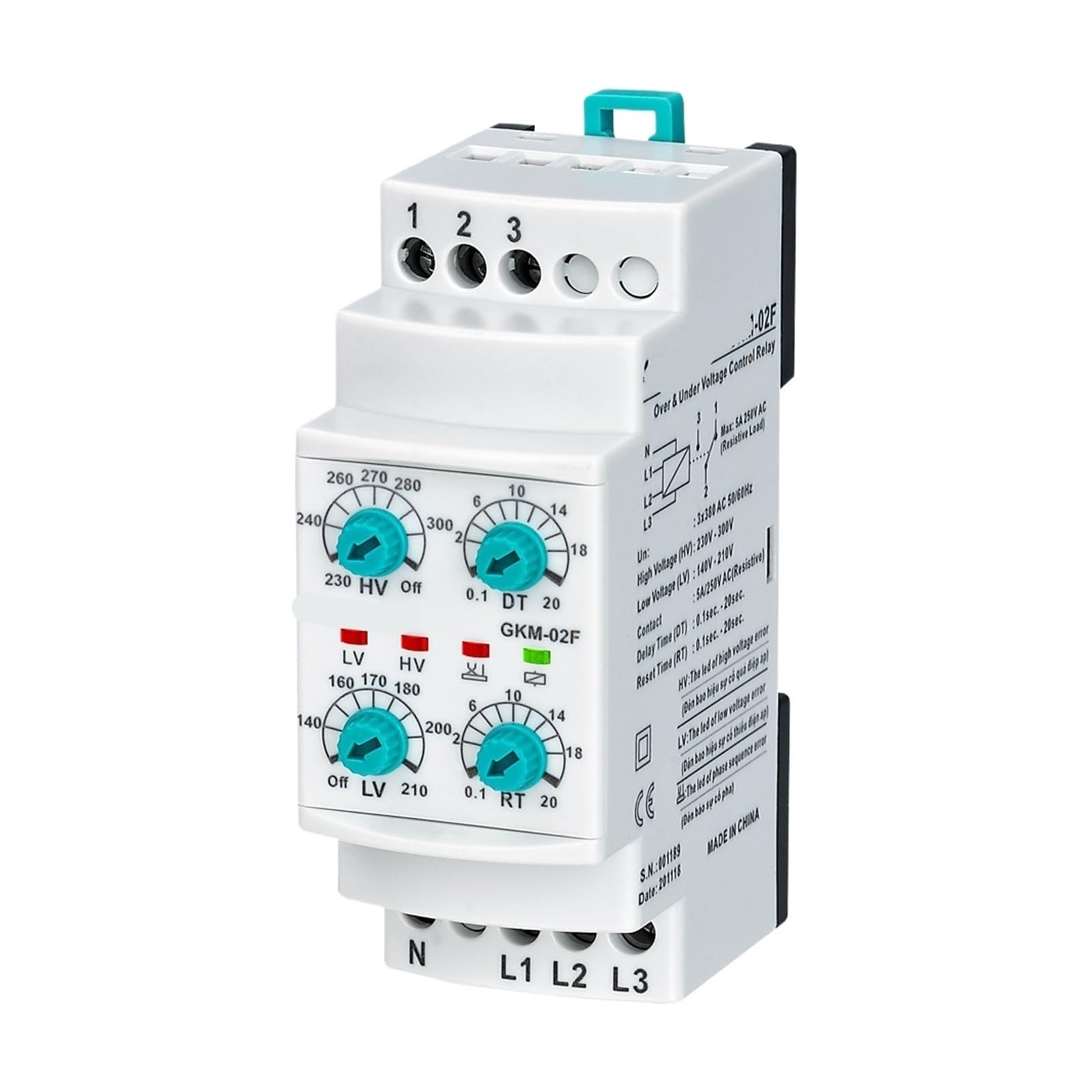 Relé trifásico de falla de fase, secuencia de fase, subtensión y sobretensión GKM-02F 3 * 380 V CA