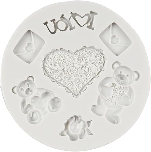 Miniatura 4 de Molde de fondant para el día de San Valentín, molde de silicona con forma de oso de corazón, rosa, amor, beso, letras para decoración de pasteles,