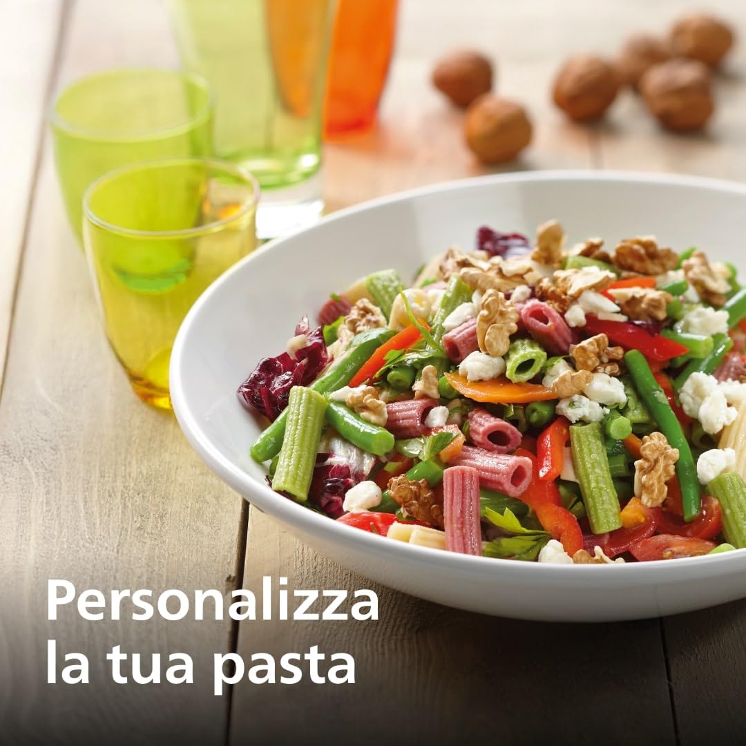 Philips Serie 7000 Macchina per la Pasta - Tecnologia ProExtrude, Pesatura Automatica, 8 Trafile, Impasto Perfetto, Facile da Pulire, Fino a 8 Porzioni, Nero (HR2665/93)