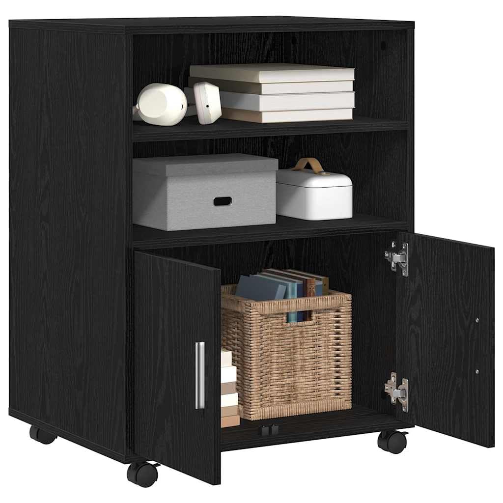 vidaXL Armoire avec étagère avec Roue Chêne Noir 60 x 48 x 74,5 cm, Rangement spacieux, Meuble en Bois rectangulaire, Design Moderne, Pratique pour Votre déco Maison