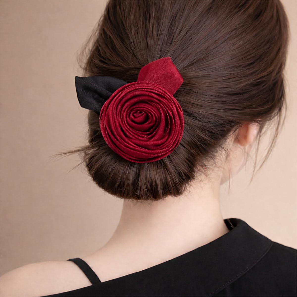 Korean Satin Rose Bow Hair Clip for Women & Girls, 1 Pc, Maroon, Non-Slip, Lightweight & Comfortable Hair Accessory for Party, Office & Wedding-picture-11