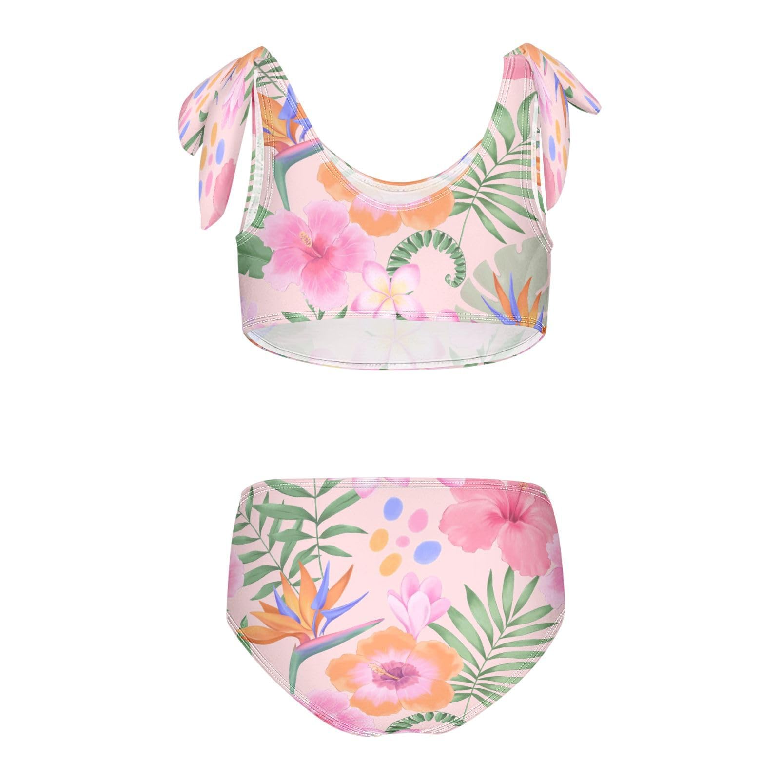 Dussdil Tropical Exotic Hibiscus Flowers (9) Girls Swimsuits 2 Piece Swimwear Bikini Set Beach Bathing Suit for Summer Girl Kids 4T