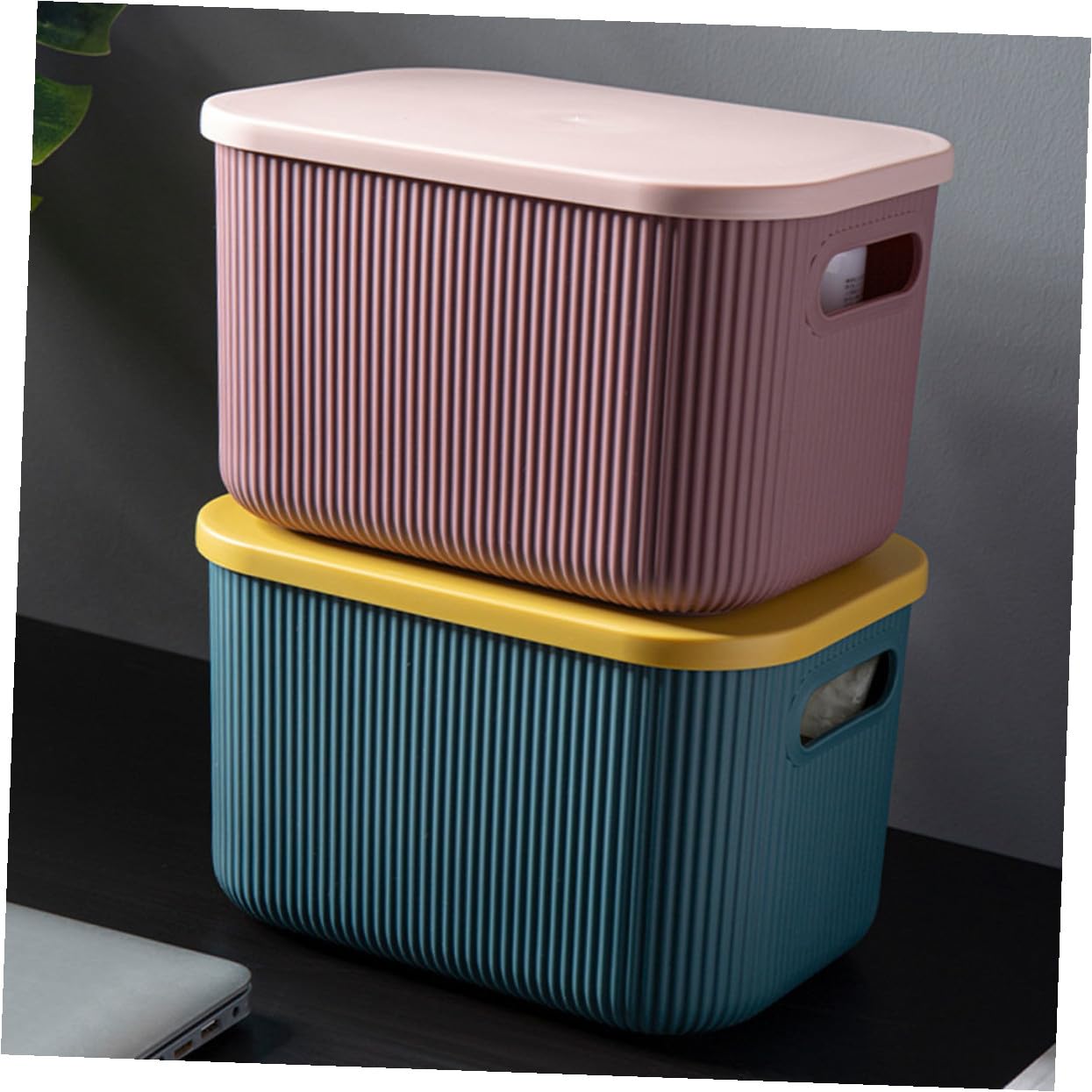 Alipis Contenedor de Almacenamiento Multiusos Pequeño 26.5x18.7x16.2 Cm de Plástico Azul con Tapa para Oficina y Hogar Caja Organizadora para Guardar Artículos Diversos